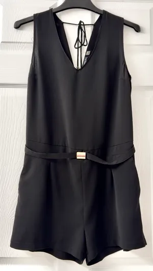 Black Tape Black Women's V-Neck Short Romper With Pockets. M (New without tag) thumbnail 2