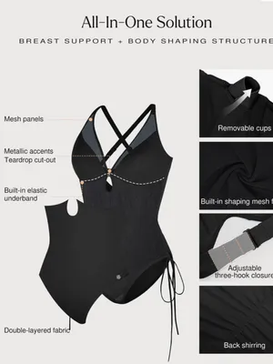 Popilush Plunge High Cut Adjustable Side Ties One-Piece Swimsuit Size L thumbnail 3