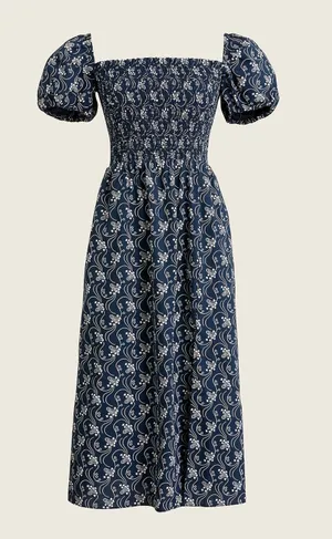 J. Crew Short-Sleeve Smocked Dress in Starry Swirl Navy Size Small thumbnail 1
