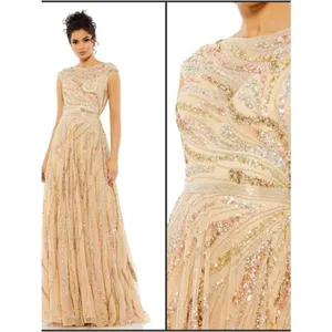 Mac Duggal 5445 Size 14 Beige Beaded Sequined Embellished Long Maxi Gown Dress thumbnail 2