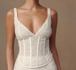 Meshki Elsie Pearl Beaded Bustier Corset Top Bridal thumbnail 1