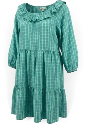 J.Crew Dress Womens 14 Green Plaid Ruffle Neck Tiered Seersucker BP802 New thumbnail 1