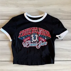 True Religion Ringer Baby Tee with Crystal Logo Black Small NWOT thumbnail 4