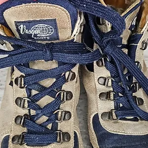 Vasque cowhide VINTAGE Skywalk suede leather gore-tex hiking tan blue boots sz 8 thumbnail 5