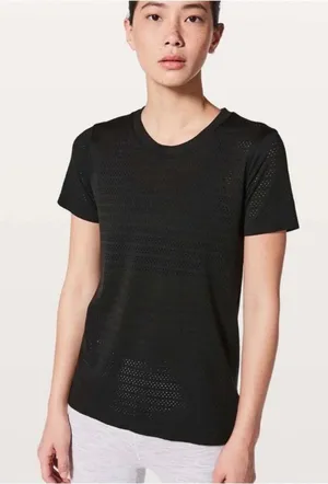 Lululemon Black Eyelet Breeze By Short Sleeve Tee thumbnail 1
