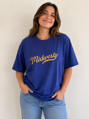 Women’s Midwest Girl “Midwesty” Script Graphic T-Shirt Royal Blue Large thumbnail 1