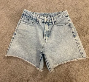 Light Acid Wash Blue Denim High Waist Cotton Blend Shorts thumbnail 1