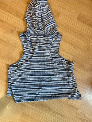 We The Free Striped Sleeveless Hooded Crop Top - Navy, White & Cream thumbnail 3