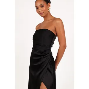 New! Petal & Pup Kara Strapless Stretch Satin Gown Black Size Small thumbnail 2