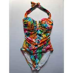 Into The Bleu Wandering Eye Halter One Piece Swimsuit Ruched Tropical Floral 12 thumbnail 2