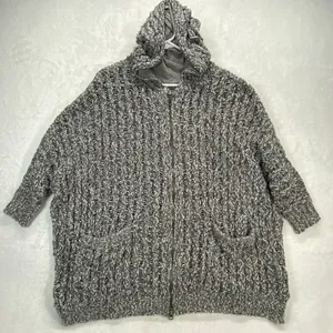 Free People Sweater Jacket Womens XS Oversized Hooded‎ Full Zip Open Knit boho thumbnail 1