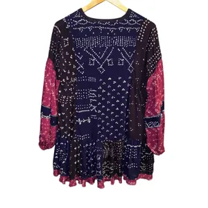 Free People Shibori Balloon Sleeve Tunic‎ Dress XS Patchwork Boho Hippie ~Flaw~ thumbnail 8