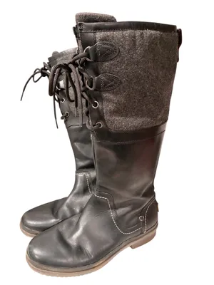 UGG Elsa Women's Black Waterproof Wool Blend-Leather Comfort Tall Boots Size 6.5 thumbnail 1