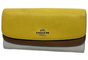 Coach Yellow White Grain Leather Wallet thumbnail 1