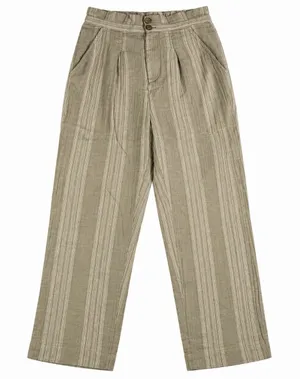FREE PEOPLE Green Semi Sweet Trousers Size S Navy Striped Cotton Summer Boho thumbnail 1