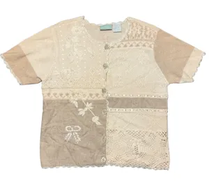 Vintage 220 Hickory Patchwork Crochet Floral Embroidered Cardigan Sweater sz M thumbnail 1