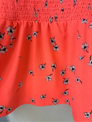 CeCe Neon Coral Floral Smocked Sleeveless Peplum Tank Top thumbnail 3