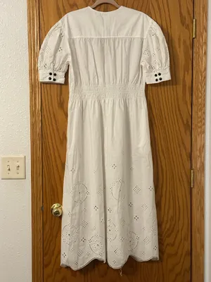 Ganni Organic Broderie Anglaise Eyelet Midi Dress w/Puff Sleeve - Size 34 (US 2) thumbnail 3
