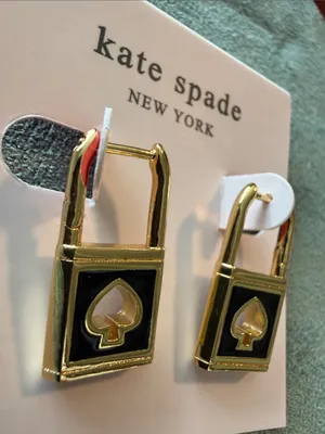 Kate Spade | ♠️ | Gold Plated and Black Spade Padlock Hoop Earrings thumbnail 2