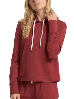 Vuori Women's Halo Essential Hoodie burgundy red long sleeve stretch thumbnail 1