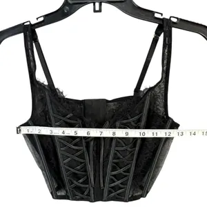 Victorias Secret Dream Angels Corset Top Womens M Black Unlined Lace Up Romantic thumbnail 11