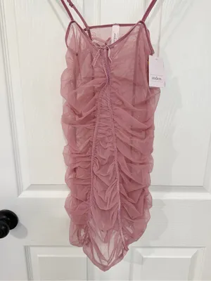 NEW Auden Pink Ruched Mesh Slip Dress Sheer Tulle Bow Front Romantic Lingerie thumbnail 4