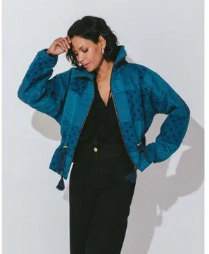 Cleobella Quilted Patchwork Lightweight Jacket Indigo Womens Size Small thumbnail 2