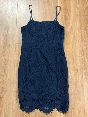 LULUS Romantic Fate Navy Blue Lace Bodycon Mini Dress thumbnail 3