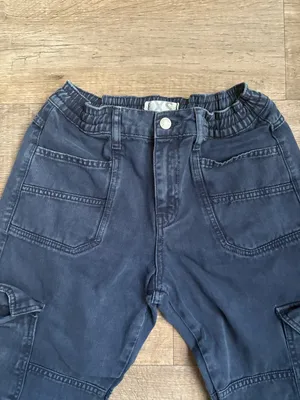 Free People Platoon Denim Cargo Joggers Washed Blue Sz XS thumbnail 5