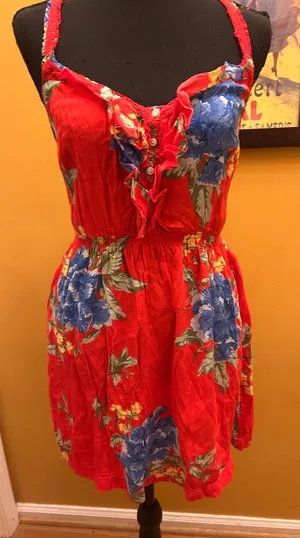 Abercrombie & Fitch Red Floral Sundress Size Medium thumbnail 1