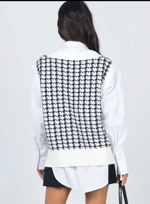 Princess Polly houndstooth sweater vest fall academia preppy XS/S thumbnail 2