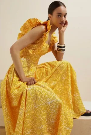 Anthropologie SIKA Marigold Ruffled Maxi Dress Size 0 thumbnail 1
