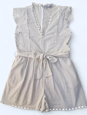 Zara White romper embroidery scalloped Large summer coastal nautical thumbnail 1