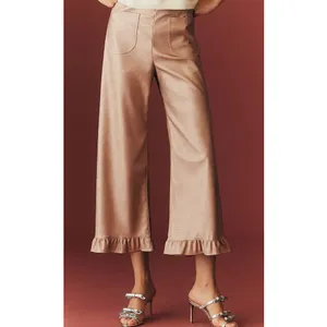Maeve The Colette Crop Metallic Faux Leather Ruffle Hem Pants- Pink Metal Sz 30 thumbnail 3