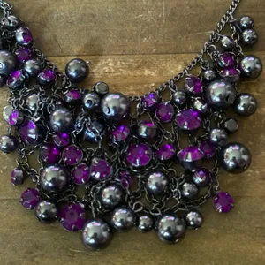 Gunmetal purple stone cluster bib necklace thumbnail 2