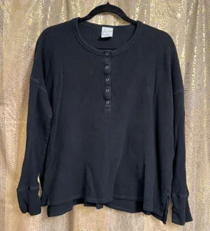 Aerie Black Boho Henley Waffle Long Sleeve Tunic Style Top Oversized Med thumbnail 1