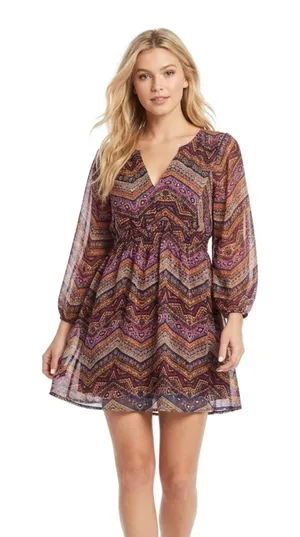 Umgee boho Plunge Neck Mini Sundress size large thumbnail 1