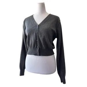 Grace Karin Gray Button Front Cropped Long Sleeve Cardigan Sweater thumbnail 4