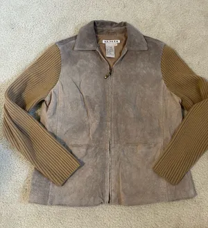 Ami Suede Leather Jacket with Ribbed Knit Sleeves thumbnail 1