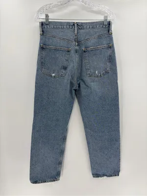 AGOLDE 90's Crop Mid-Rise light blue distress Loose Straight Jean denim size 28 thumbnail 8