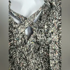Aerie Chunky Lace Up Sweater XL Gray Confetti Knit Cozy Oversized Pullover thumbnail 8