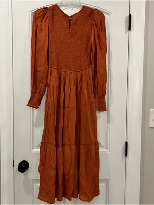 Blu Pepper Rust Smocked Bodice Maxi Dress thumbnail 7