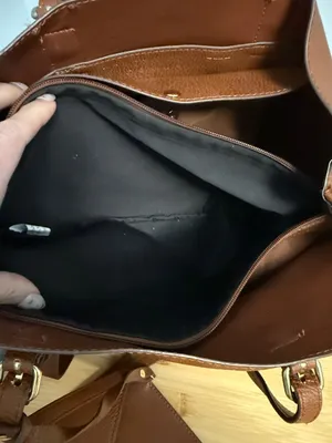 Sondra Roberts Squared Cognac Brown Tote with Gold Buckles Computer Bag or Purse thumbnail 13