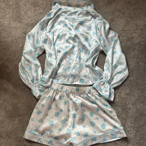 Altar’d State Ditzy Floral Blue Satin Pajama Set Striped Size Small and XS thumbnail 3