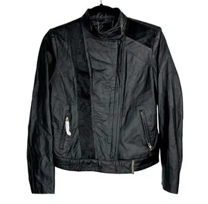 IMAN Genuine Leather Zip Jacket Sz XS Womens Fur Moto thumbnail 1