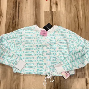 NEW Juicy Couture Forever 21 White and Blue Cropped Sweatshirt Women’s Small thumbnail 2