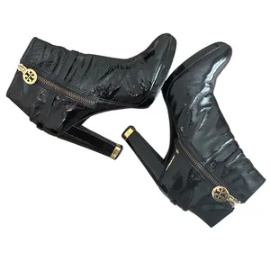 Tory Burch Whitney Booties Black Patent Leather Logo Platform Size 8 thumbnail 6