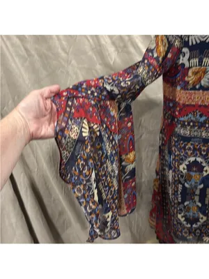 Altar'd State Red & Navy Boho Paisley Scoop-Neck Tunic thumbnail 4