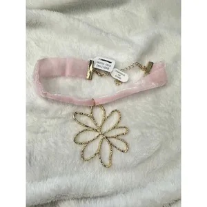 NEW Free People Annabelle Choker Blush Pink Fairy Velvet Necklace Ethereal Gold thumbnail 2