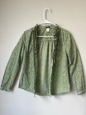 J.Crew Floral Ruffle Blouse 100% Cotton Button Front Cottagecore Preppy thumbnail 3